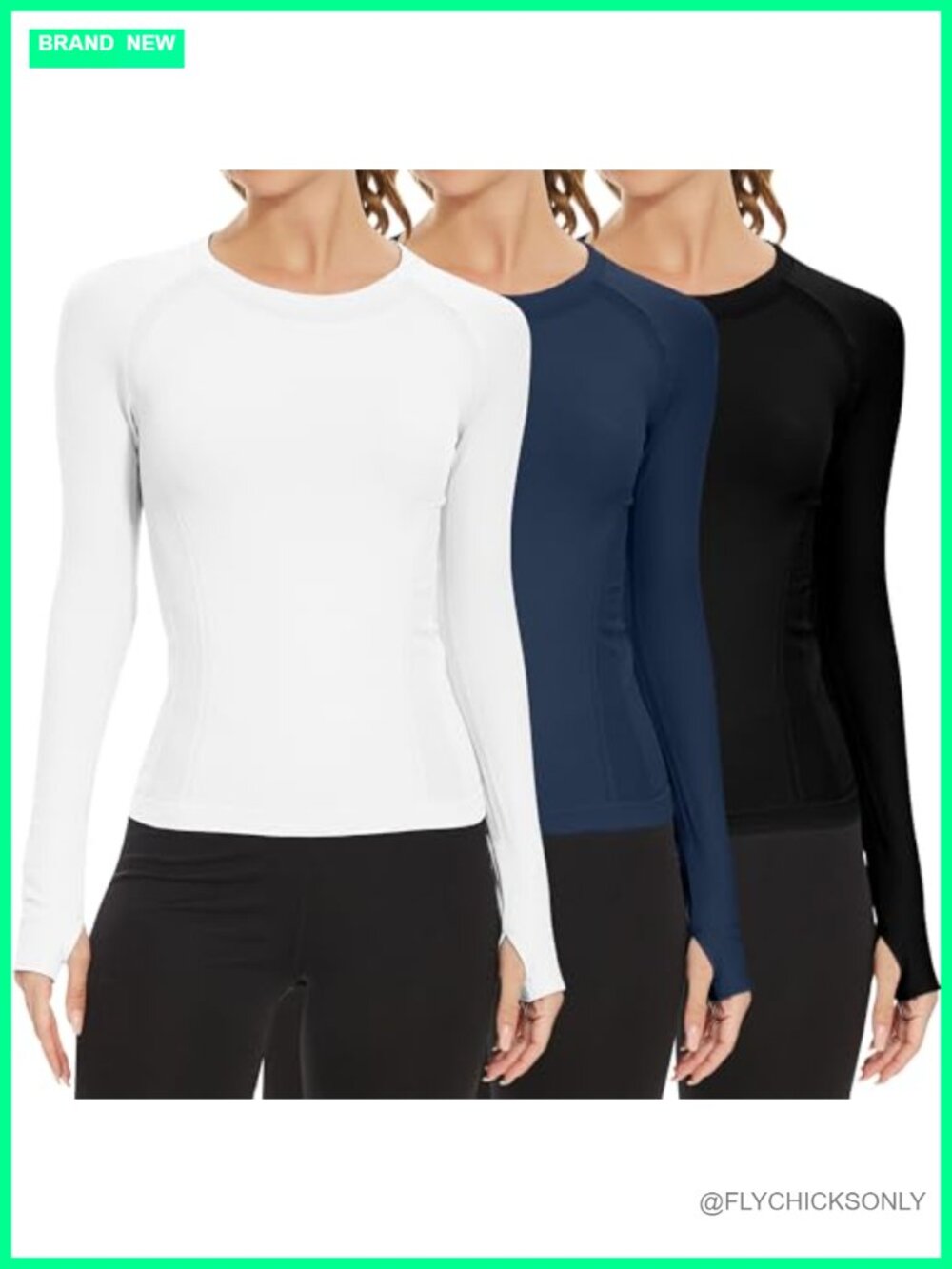 Women's Long Sleeve Workout Top 3 Pack Seamless Thumbhole